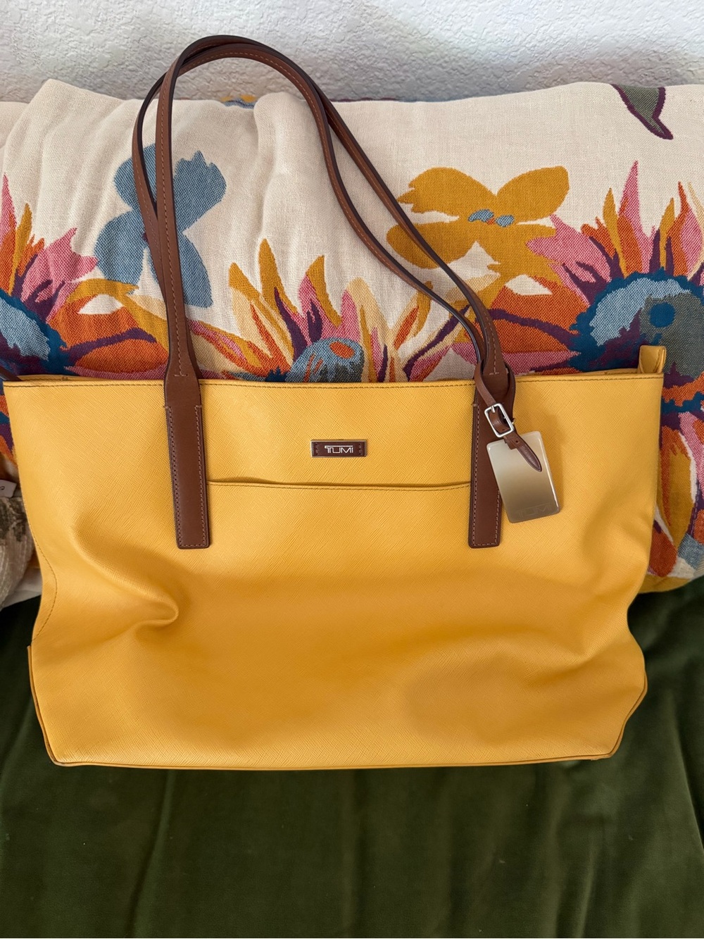 NWOT Tumi Sunflower Yellow Tote Bag with Brown Straps